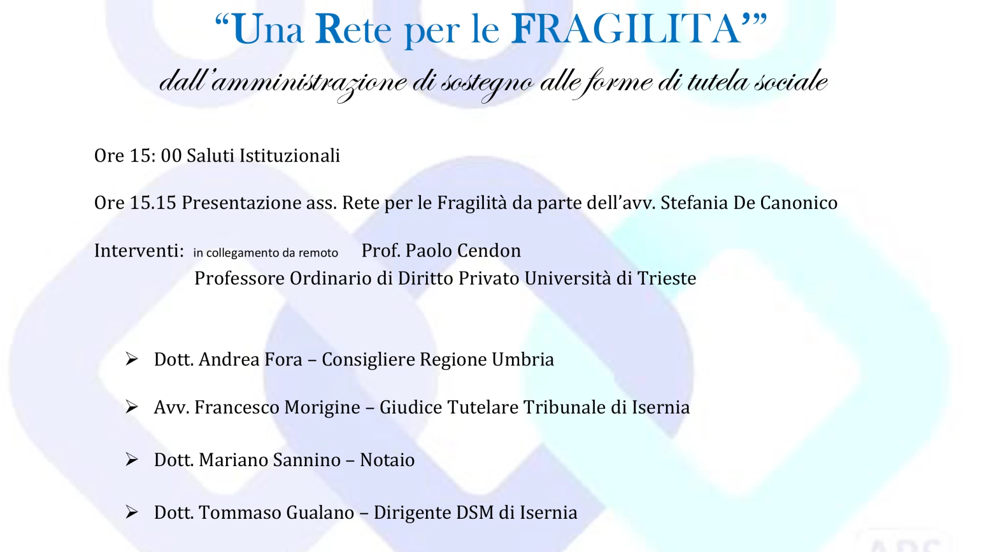 Isernia: “UNA RETE PER LE FRAGILITA’”. Appuntamento venerdì 22 settembre presso l’ex Seminario di via Mazzini.